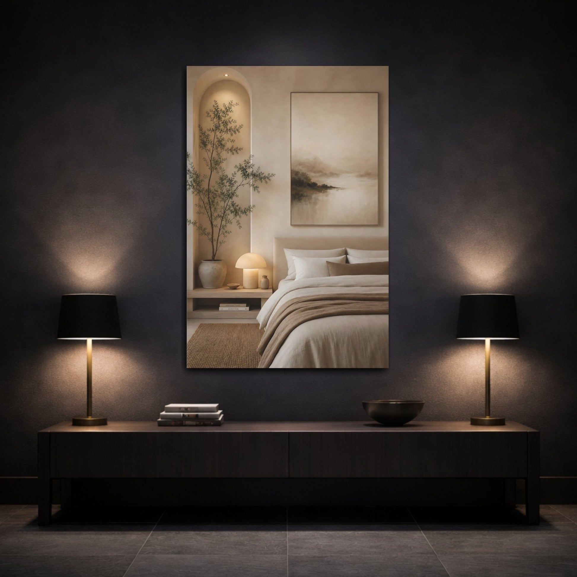 Nature Misty Landscape Beige And Brown Canvas Wall Art Print – Abstract Bedroom, Feature - YesArtYes