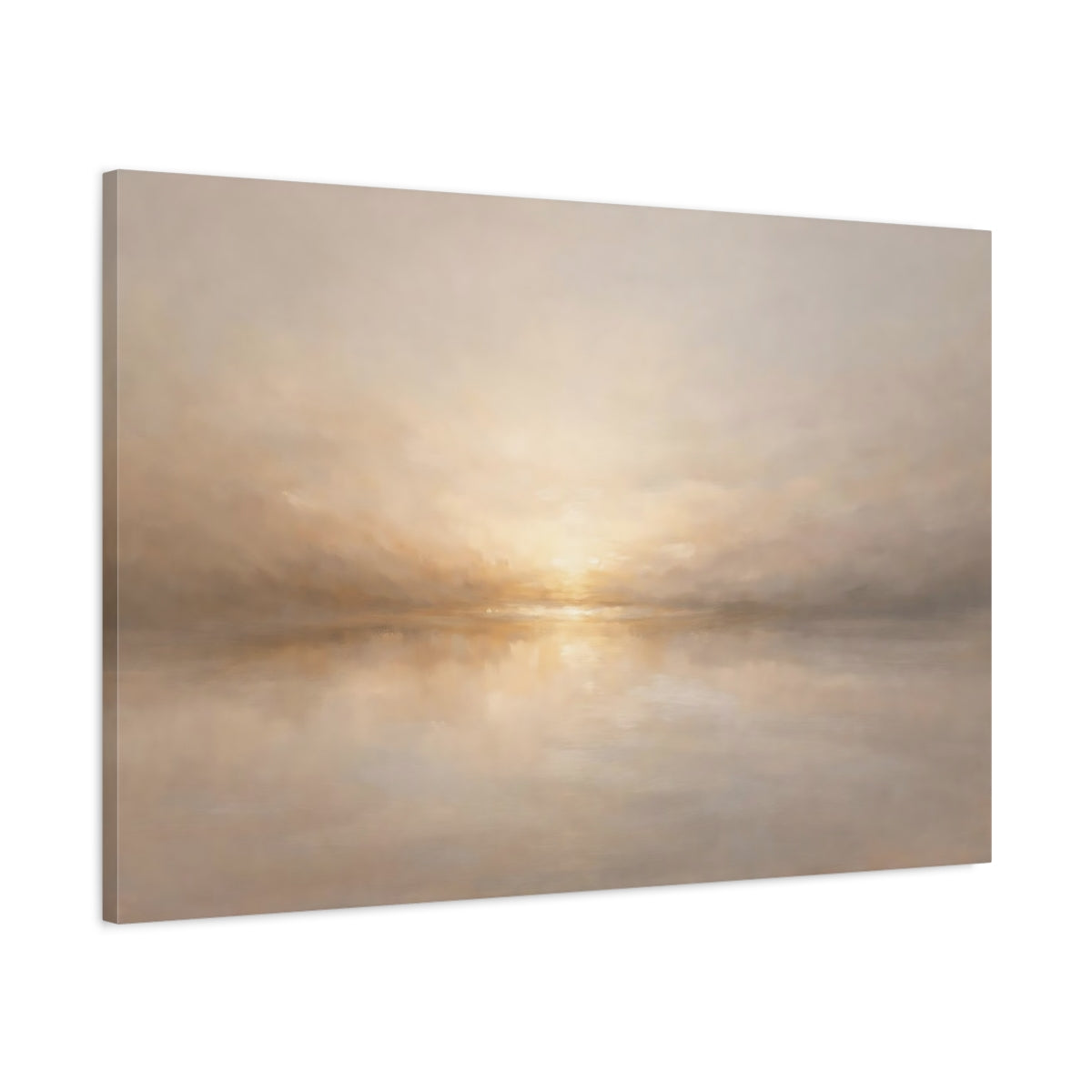 Side Mockup 1. Nature Misty Landscape Beige Landscape shown as stretched canvas wall art