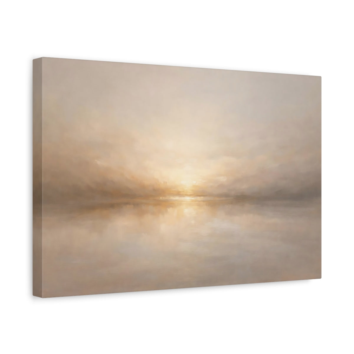 Side Mockup 4. Nature Misty Landscape Beige Landscape shown as stretched canvas wall art