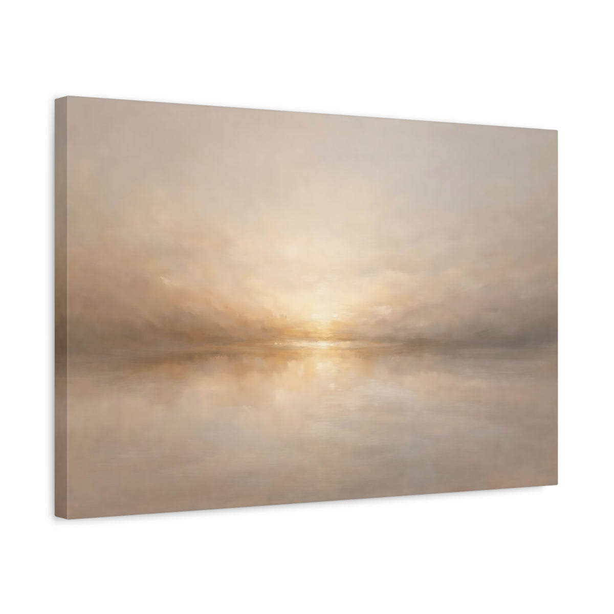 Side Mockup 3. Nature Misty Landscape Beige Landscape shown as stretched canvas wall art