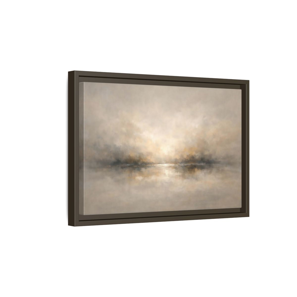 Side Mockup 5. Nature Misty Landscape Beige Gold Landscape shown as stretched canvas wall art