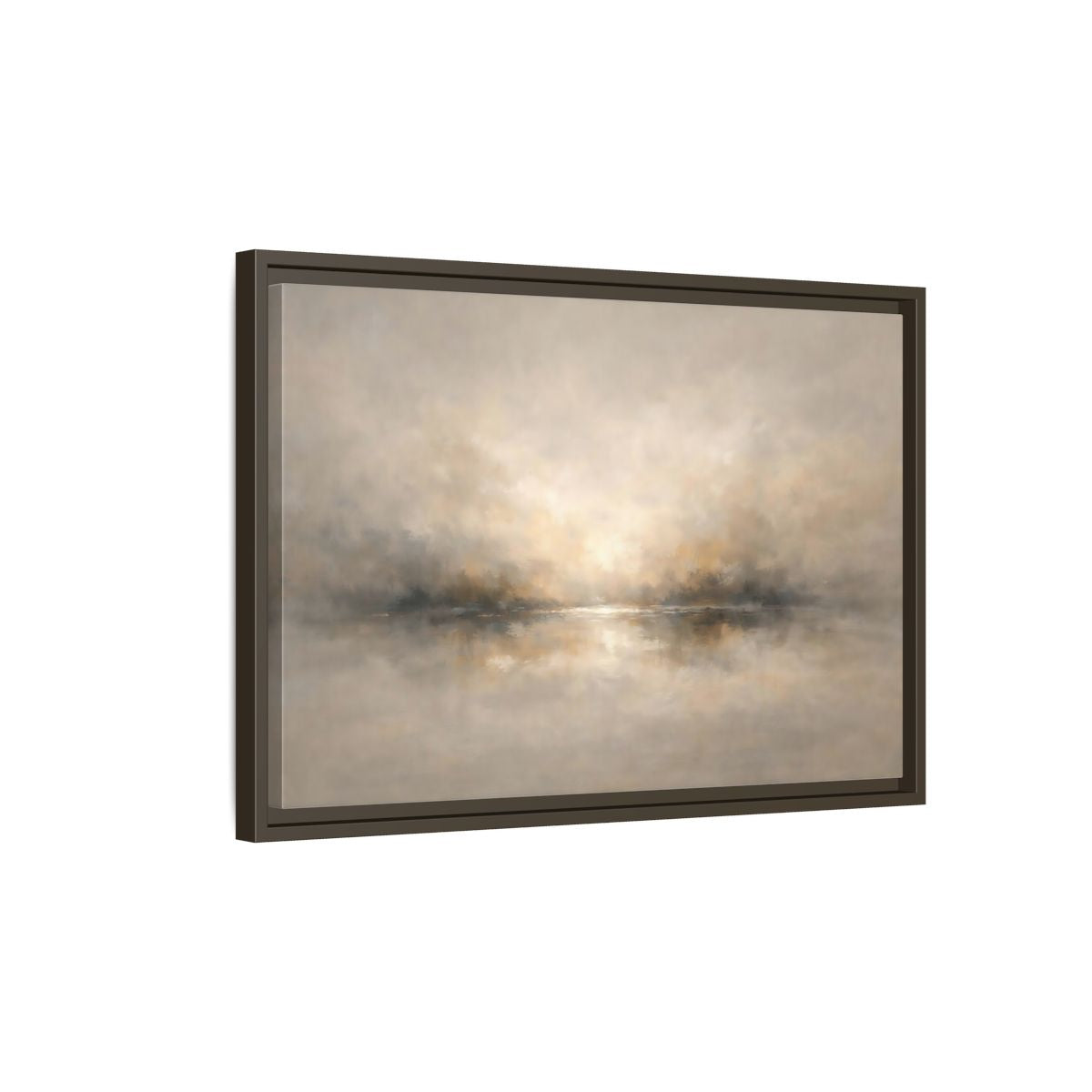 Side Mockup 2. Nature Misty Landscape Beige Gold Landscape shown as stretched canvas wall art
