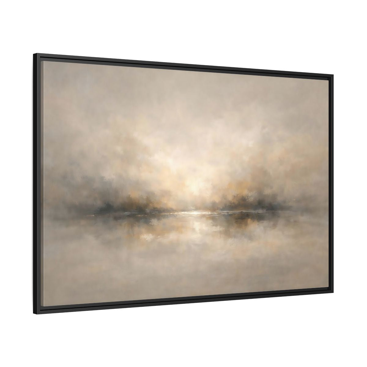Side Mockup 12. Nature Misty Landscape Beige Gold Landscape shown as stretched canvas wall art