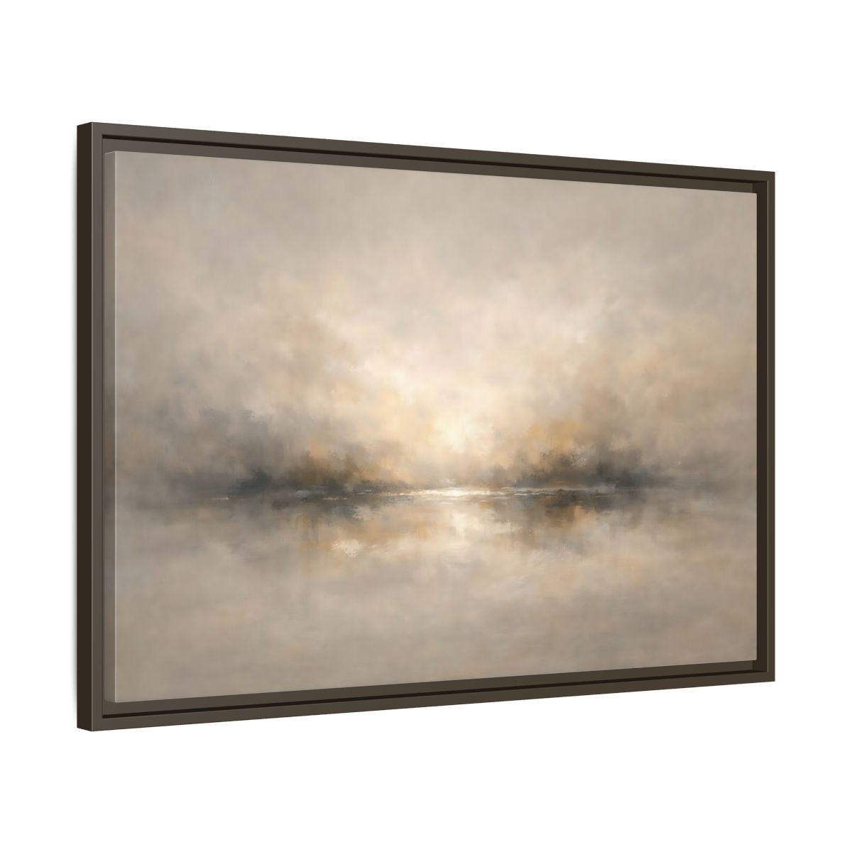Side Mockup 11. Nature Misty Landscape Beige Gold Landscape shown as stretched canvas wall art