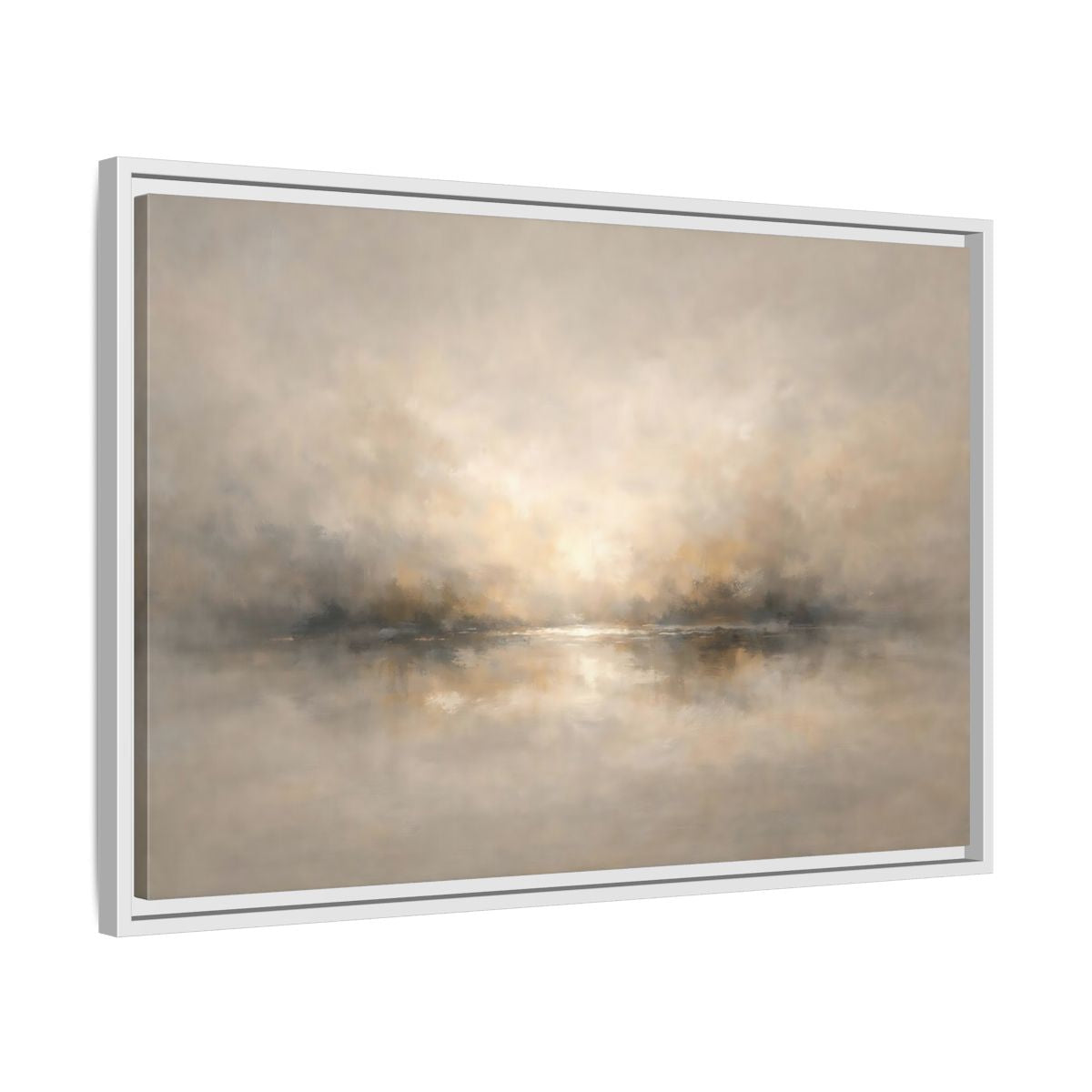 Side Mockup 10. Nature Misty Landscape Beige Gold Landscape shown as stretched canvas wall art