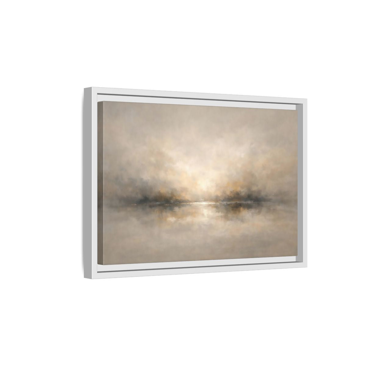 Side Mockup 4. Nature Misty Landscape Beige Gold Landscape shown as stretched canvas wall art
