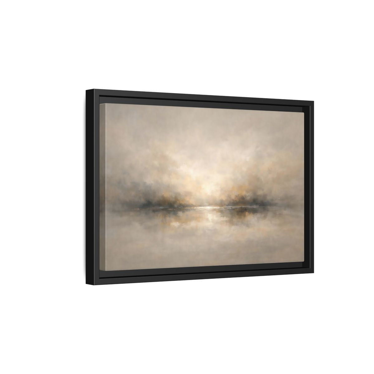 Side Mockup 6. Nature Misty Landscape Beige Gold Landscape shown as stretched canvas wall art
