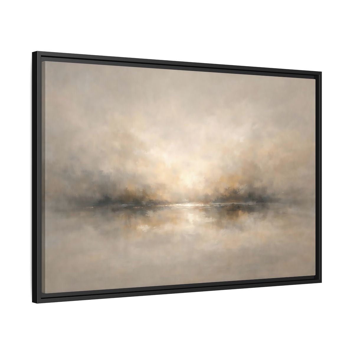 Side Mockup 13. Nature Misty Landscape Beige Gold Landscape shown as stretched canvas wall art