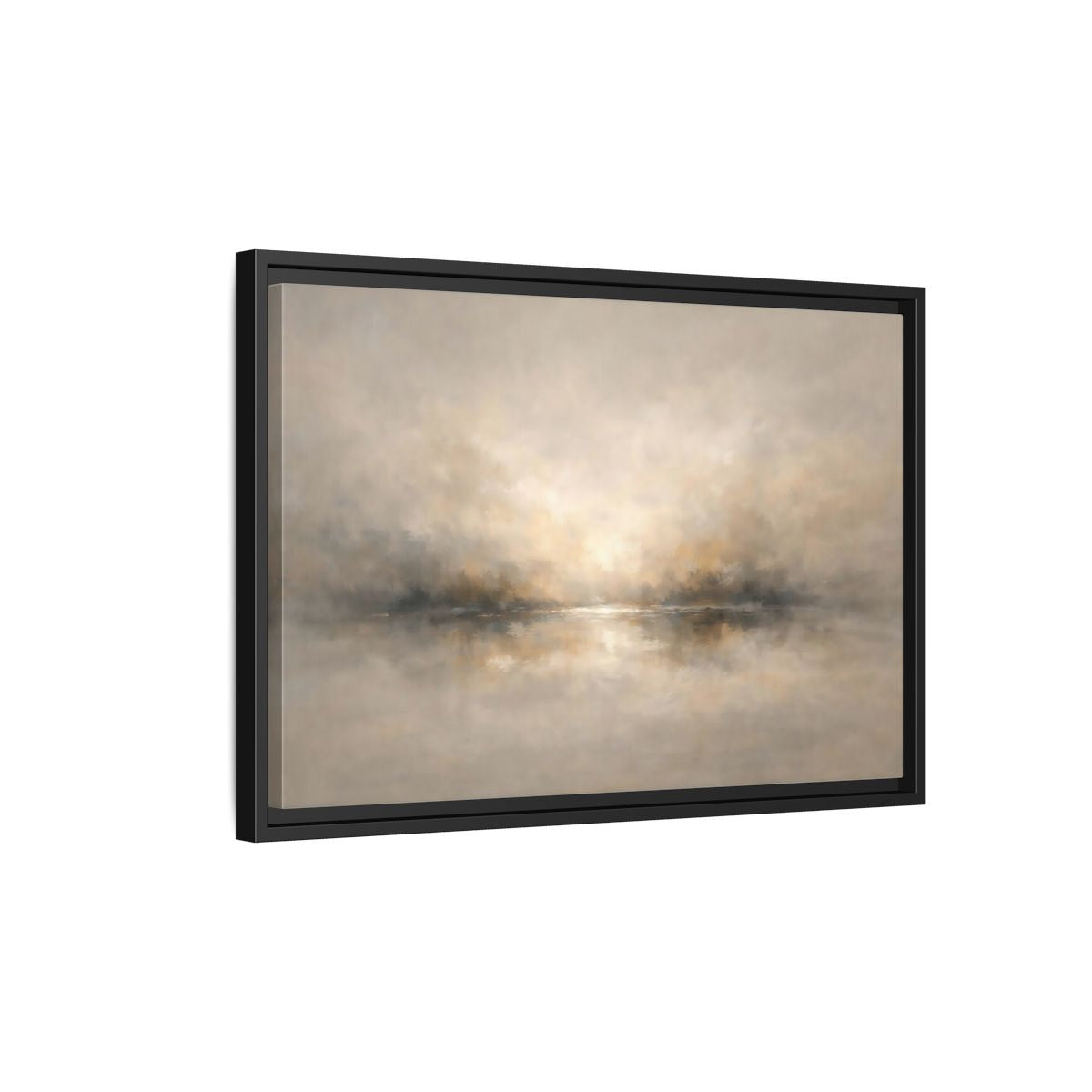 Side Mockup 3. Nature Misty Landscape Beige Gold Landscape shown as stretched canvas wall art