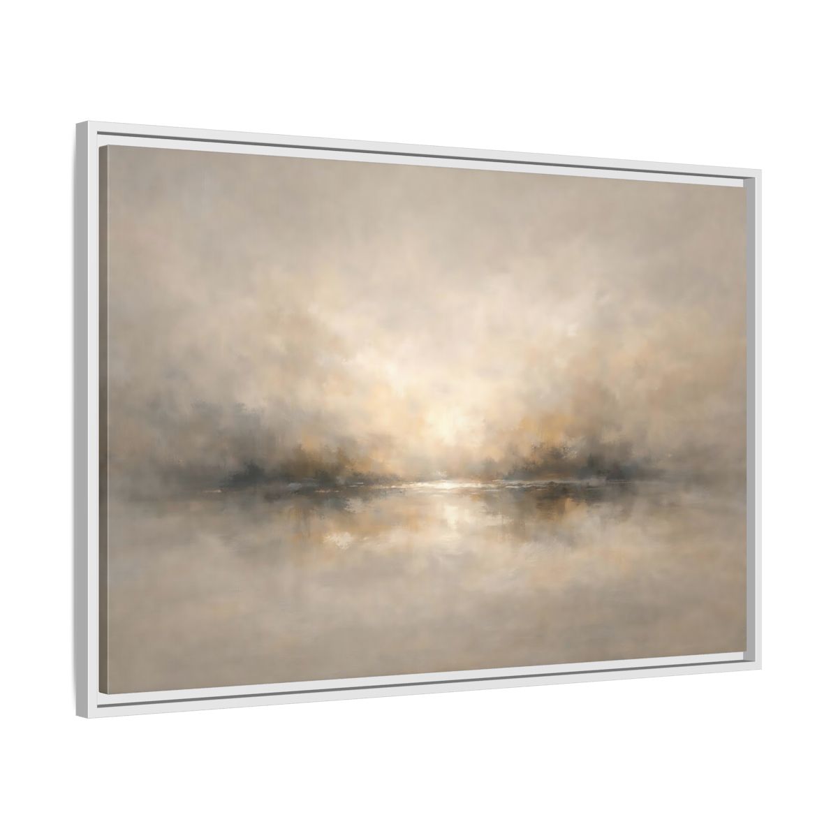 Side Mockup 8. Nature Misty Landscape Beige Gold Landscape shown as stretched canvas wall art