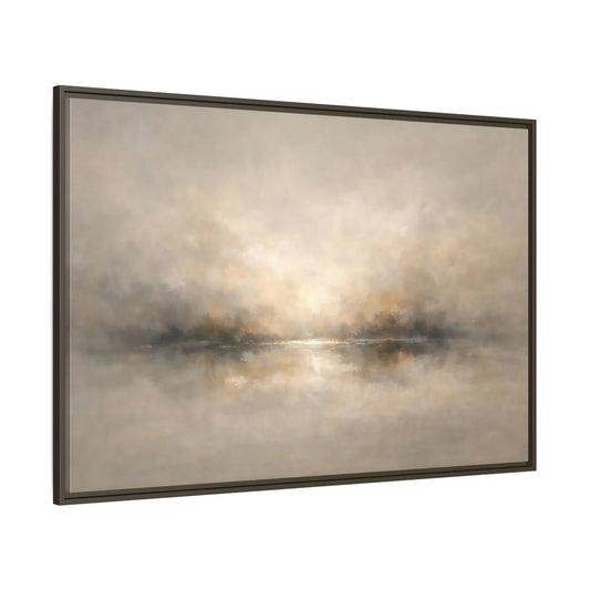 Main Mockup. Nature Misty Landscape Beige Gold Landscape shown as stretched canvas wall art