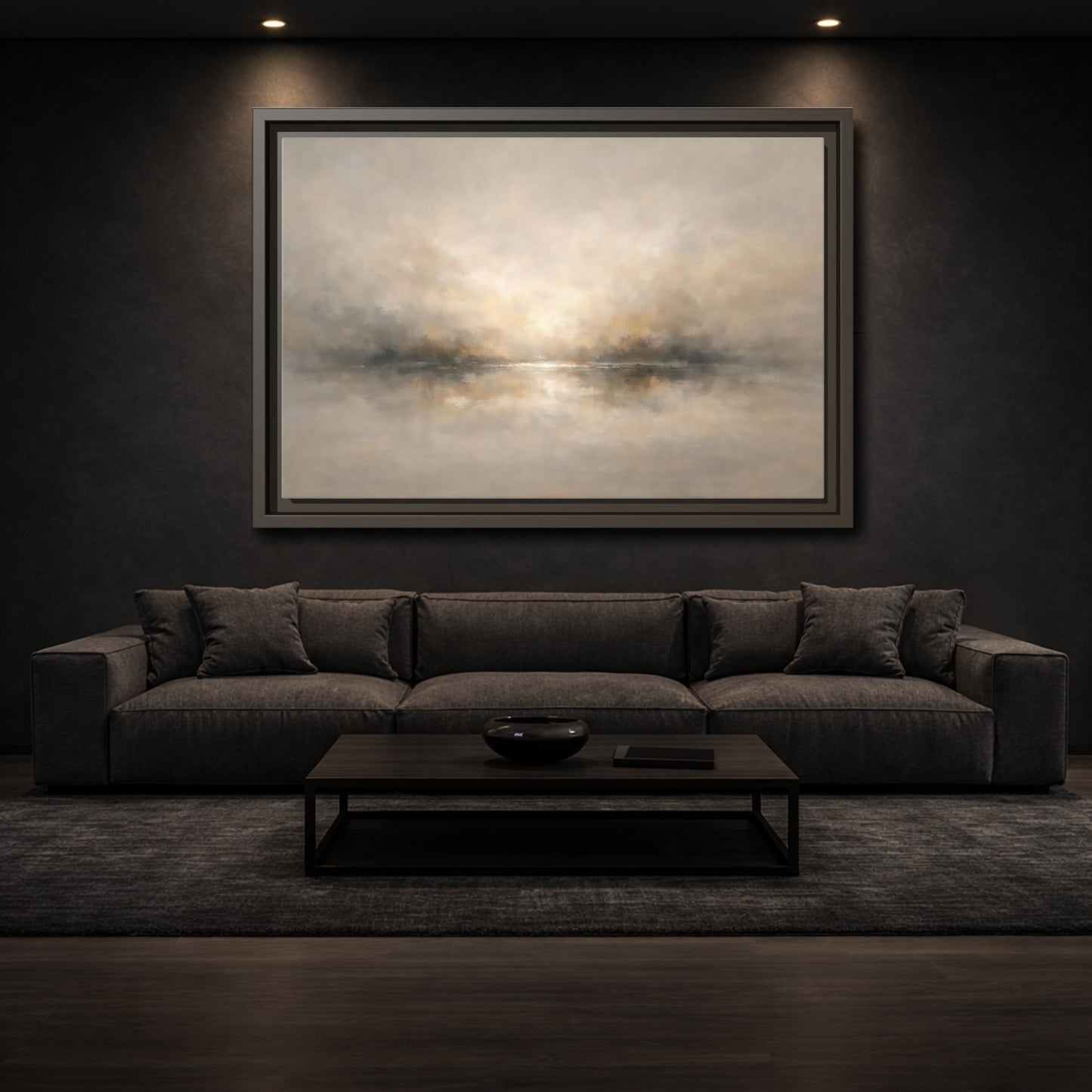 Mockup 2. Nature Misty Landscape Beige Gold Landscape shown as stretched canvas wall art