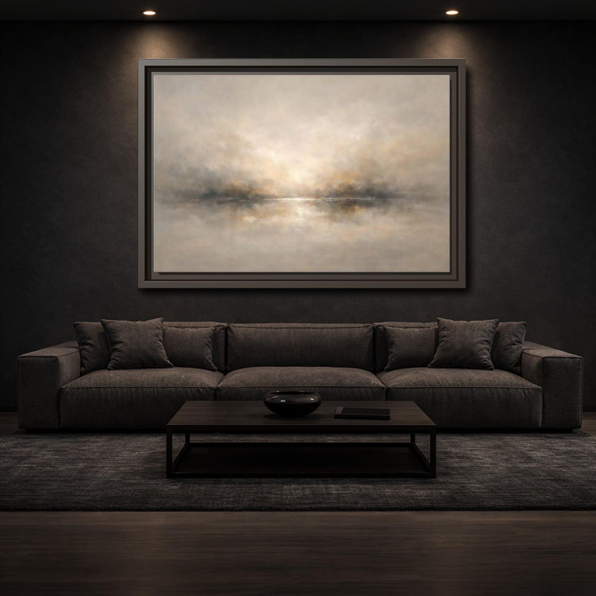 Mockup 2. Nature Misty Landscape Beige Gold Landscape shown as stretched canvas wall art
