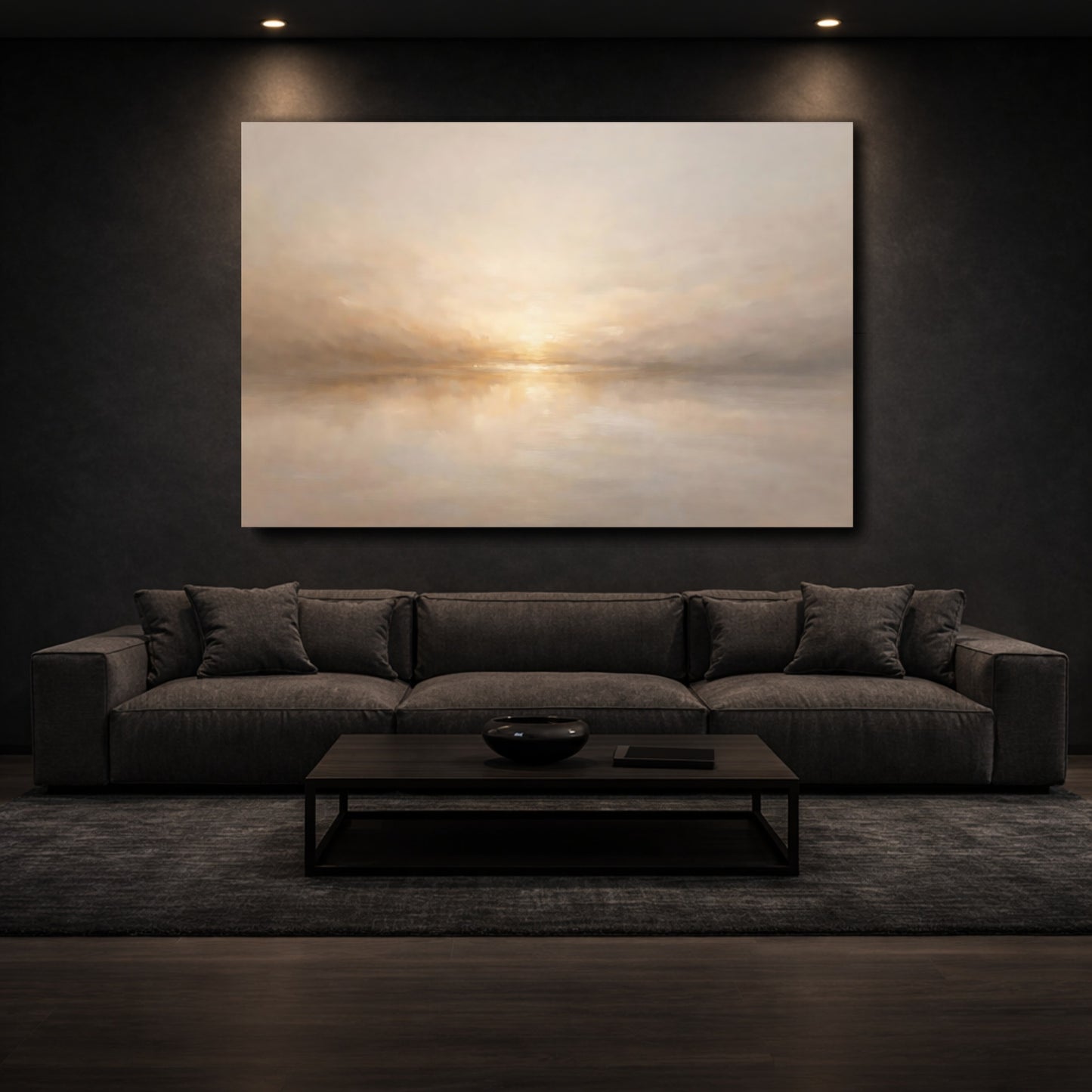Mockup 2. Nature Misty Landscape Beige Landscape shown as stretched canvas wall art