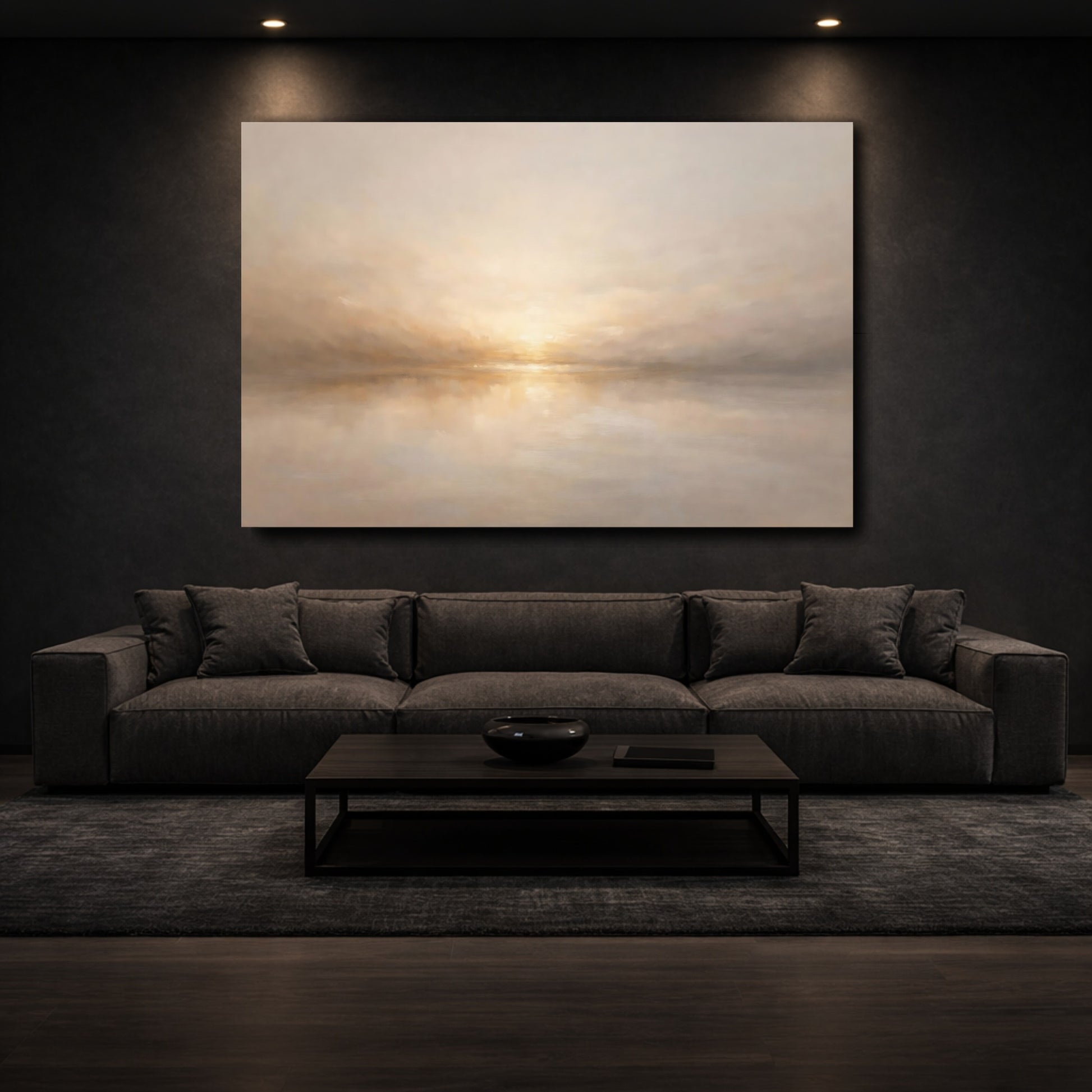 Mockup 2. Nature Misty Landscape Beige Landscape shown as stretched canvas wall art
