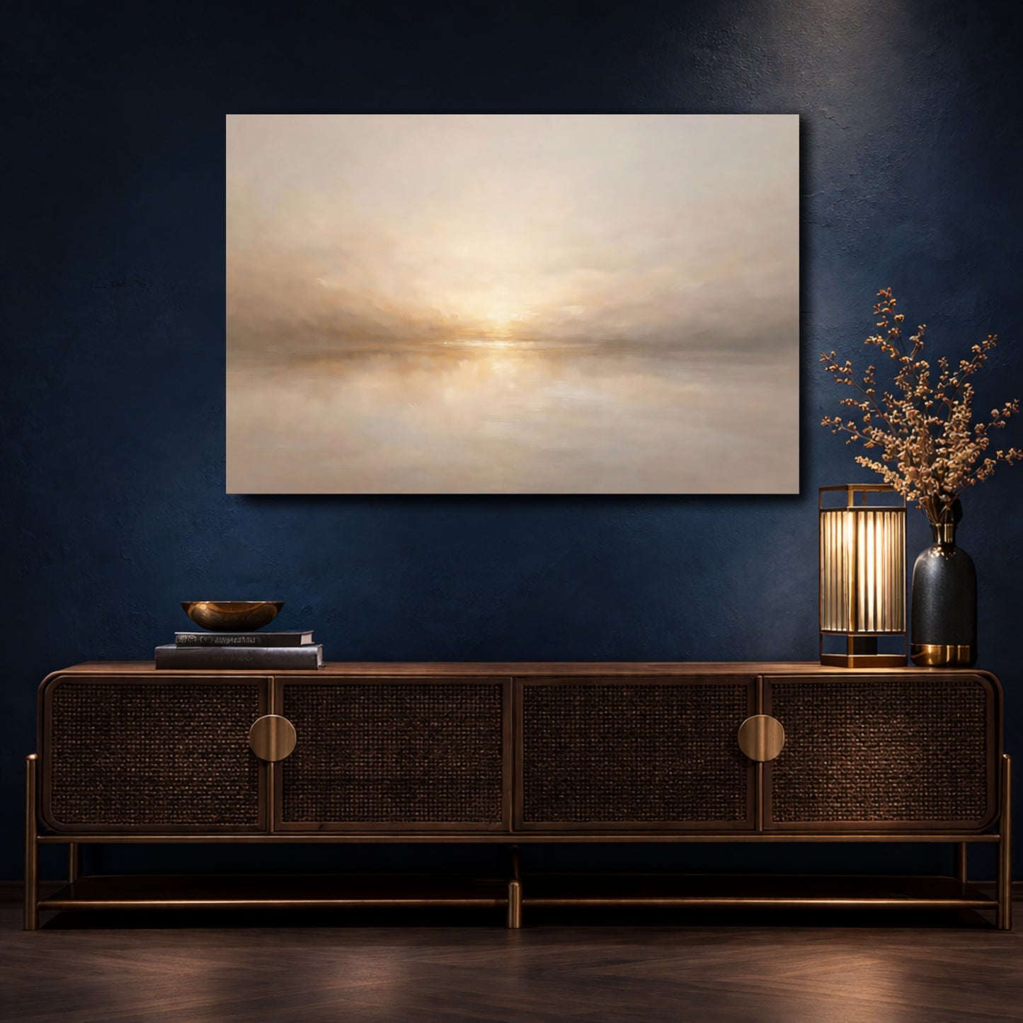 Mockup 4. Nature Misty Landscape Beige Landscape shown as stretched canvas wall art