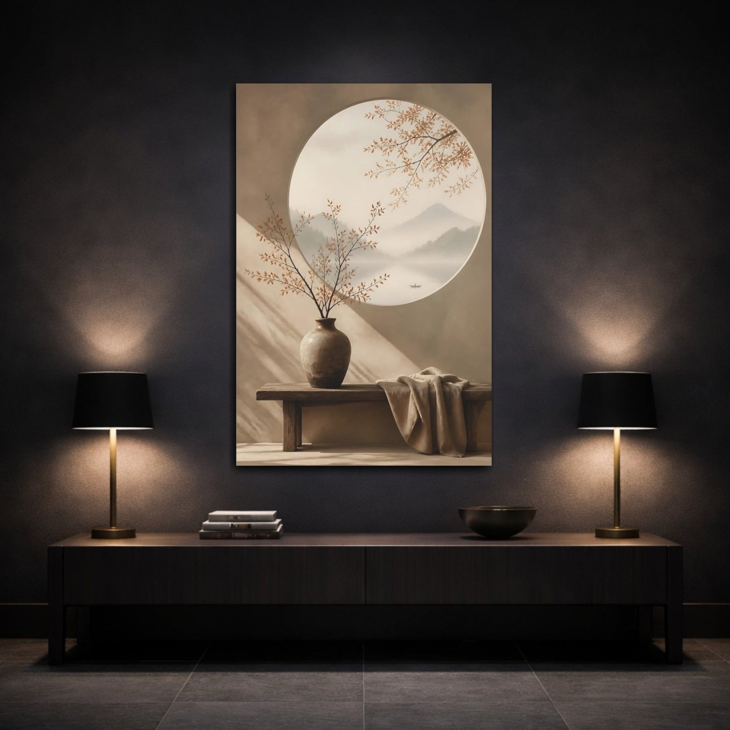 Nature Misty Landscape Brown And Beige Canvas Wall Art Print – Living Room Decor, Above Console Table - YesArtYes