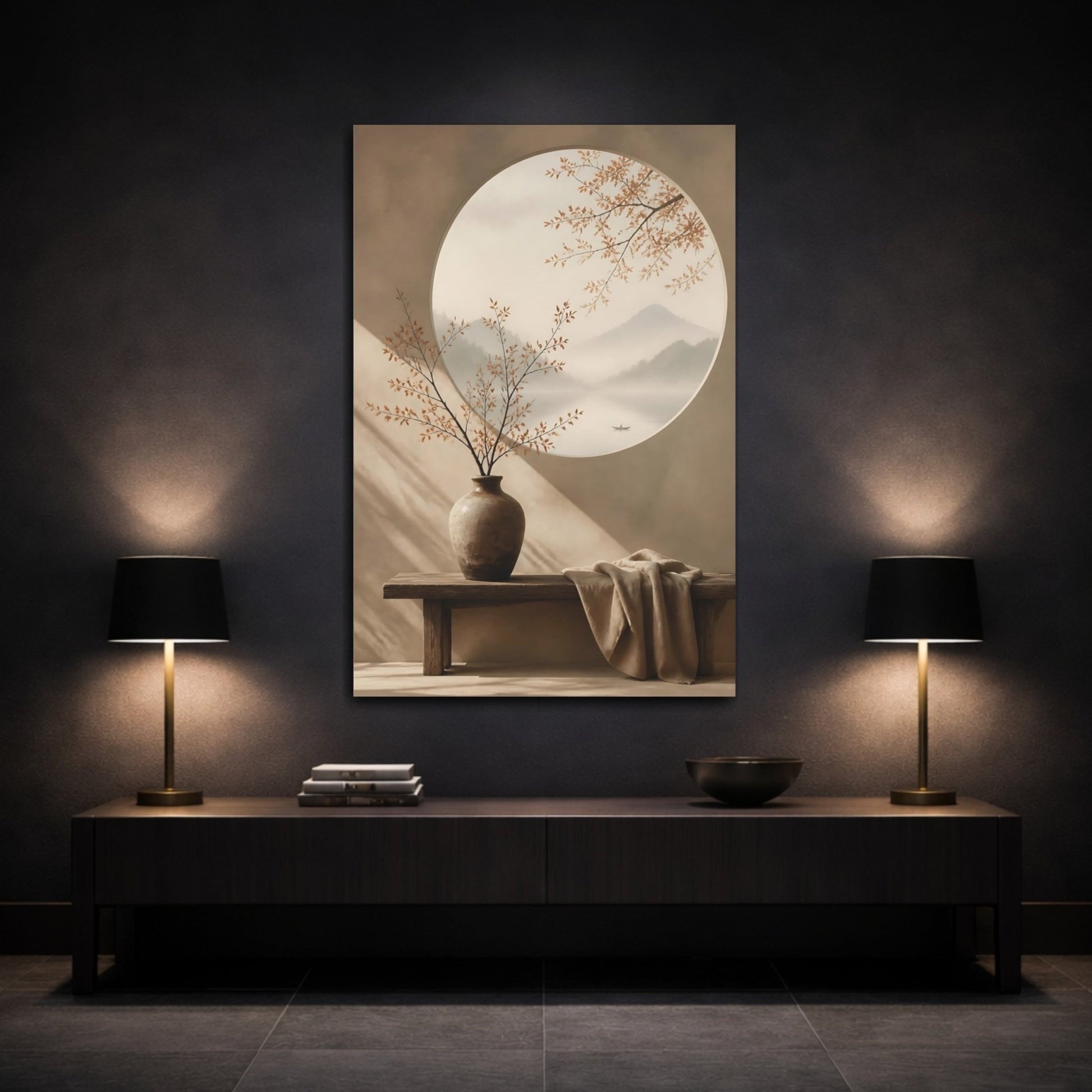 Nature Misty Landscape Brown And Beige Canvas Wall Art Print – Living Room Decor, Above Console Table - YesArtYes