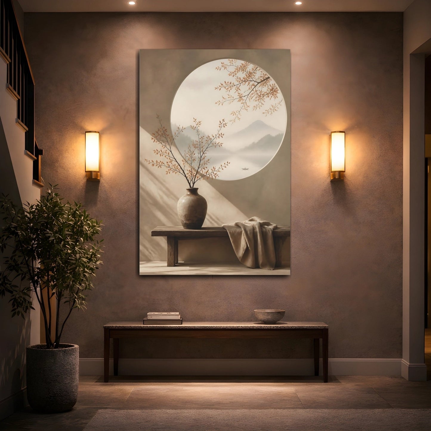 Nature Misty Landscape Brown And Beige Canvas Wall Art Print – Living Room Decor, Above Console Table - YesArtYes