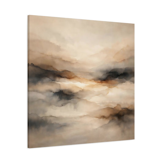 Main Mockup. Nature Misty Landscape Brown And Grey shown as stretched canvas wall art