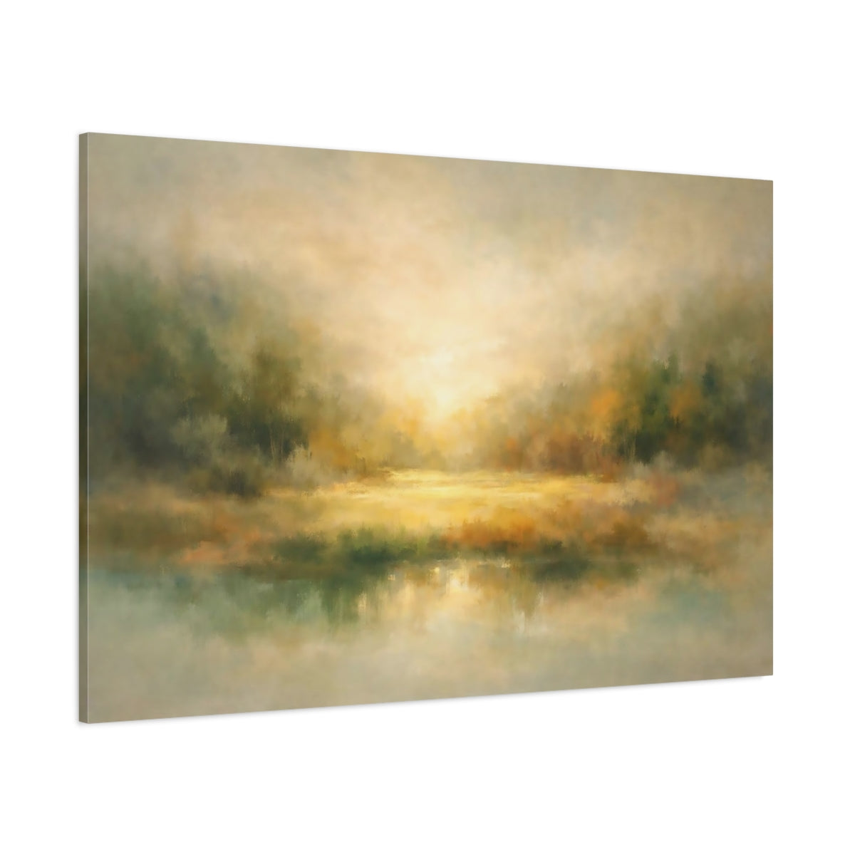 Nature Misty Landscape Golden Green Landscape shown as stretched canvas wall art