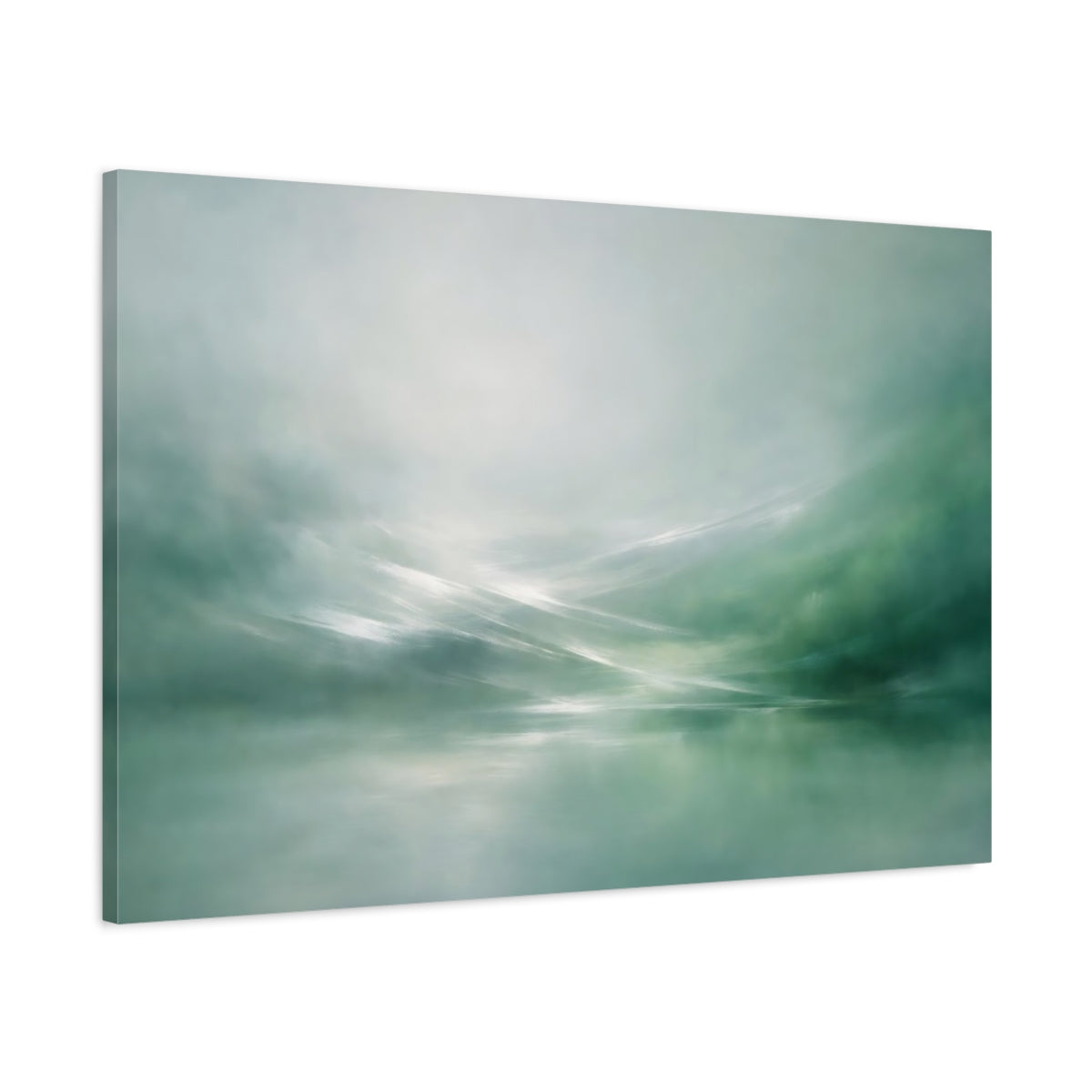 Side Mockup 1. Nature Misty Landscape Green Abstract Landscape shown as stretched canvas wall art