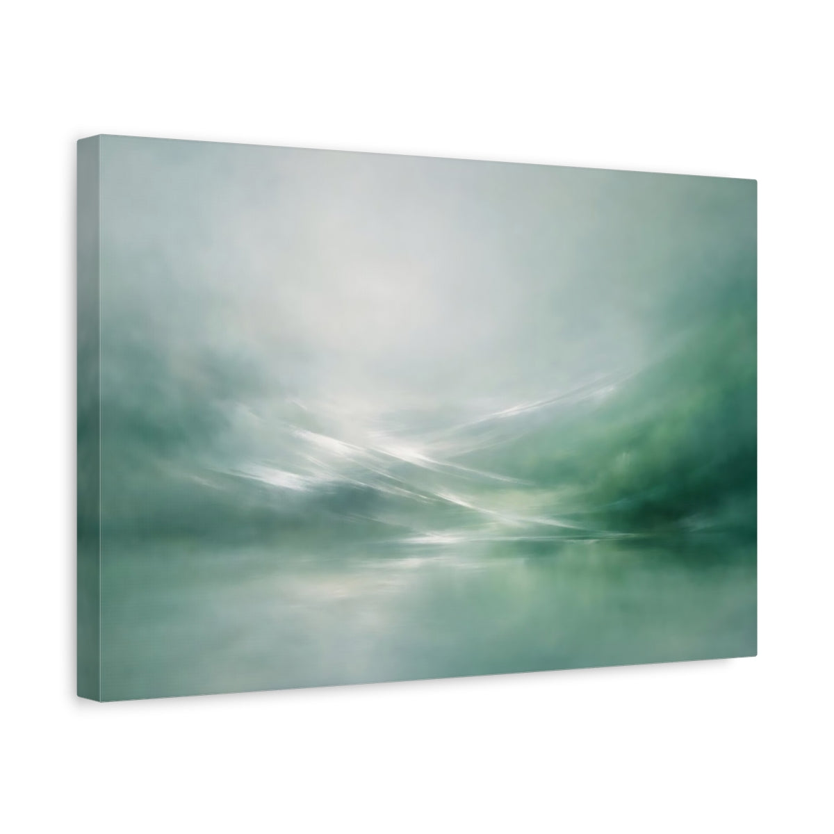 Side Mockup 4. Nature Misty Landscape Green Abstract Landscape shown as stretched canvas wall art