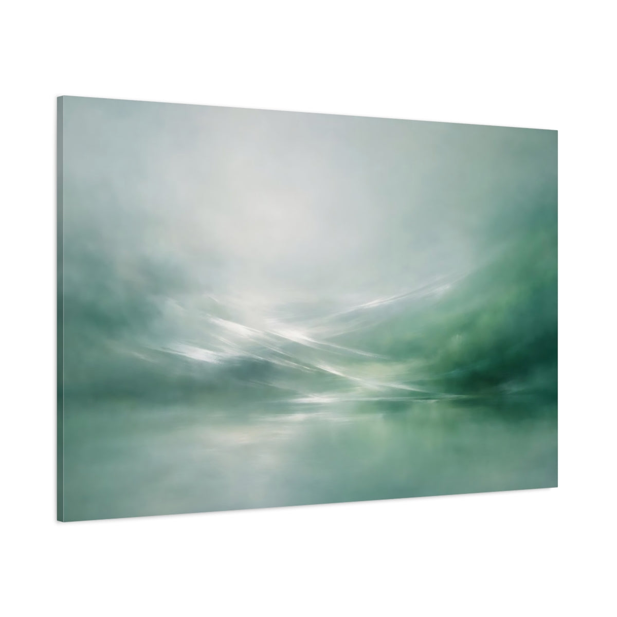 Main Mockup. Nature Misty Landscape Green Abstract Landscape shown as stretched canvas wall art