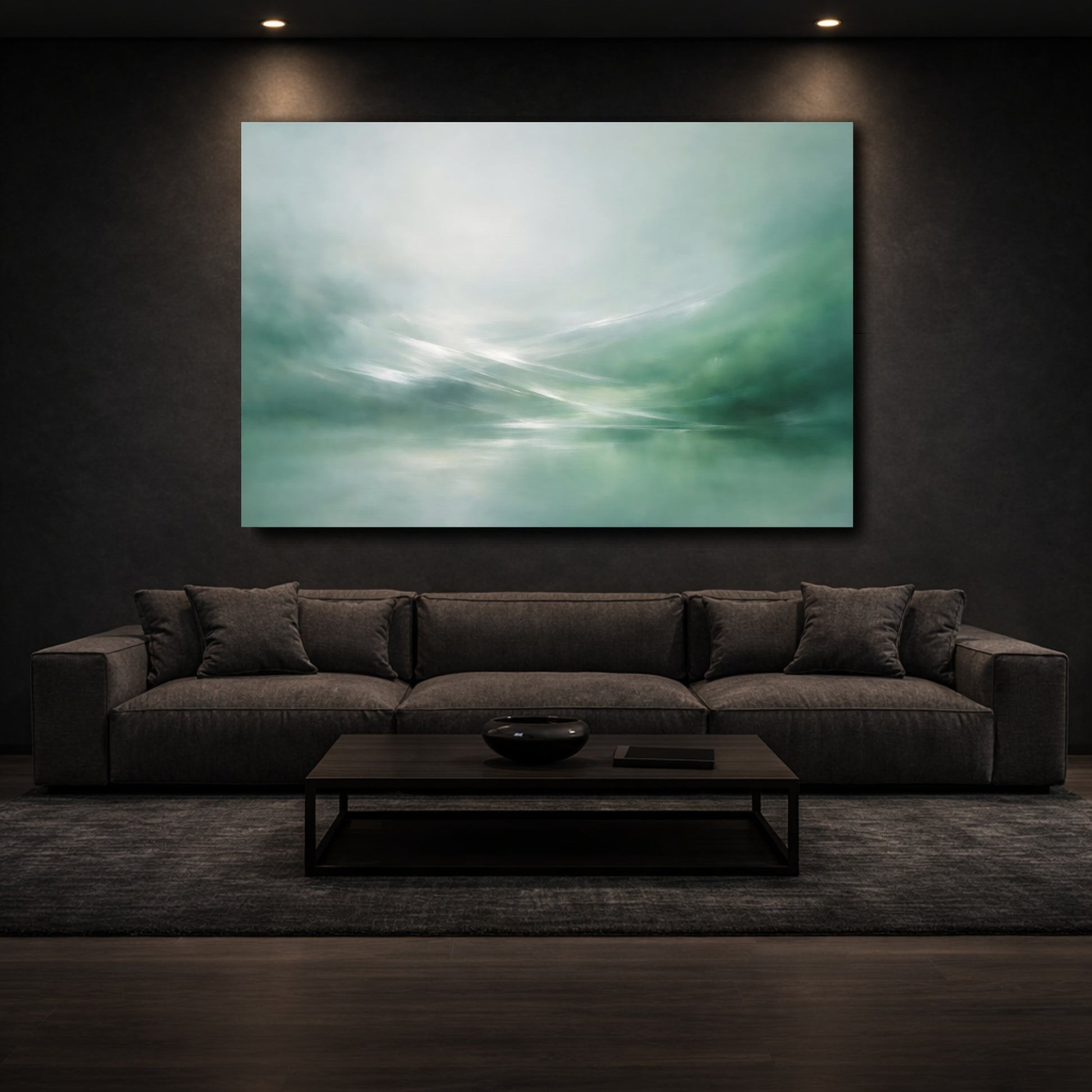 Mockup 2. Nature Misty Landscape Green Abstract Landscape shown as stretched canvas wall art