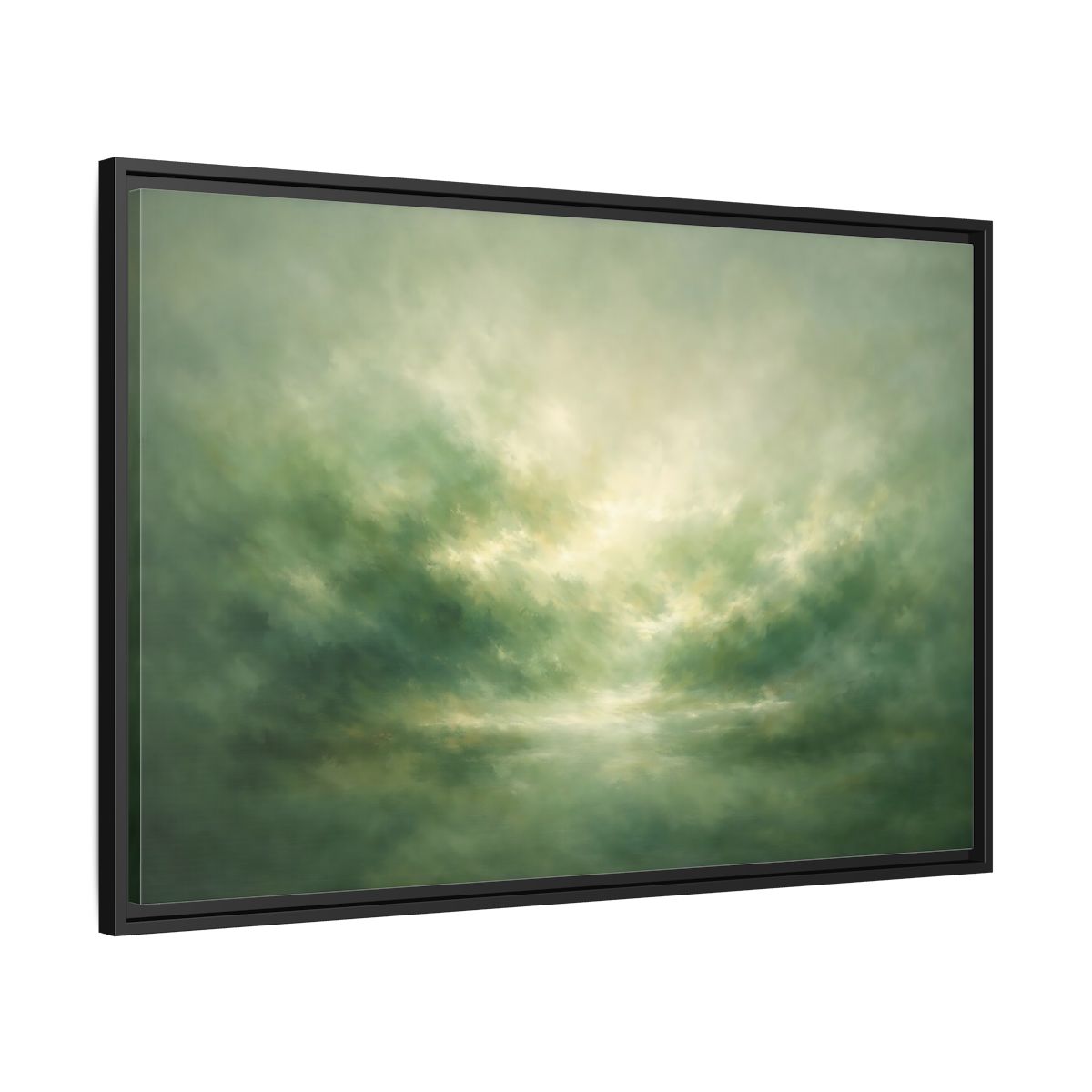 Side Mockup 13. Nature Misty Landscape Green And Gold shown as stretched canvas wall art