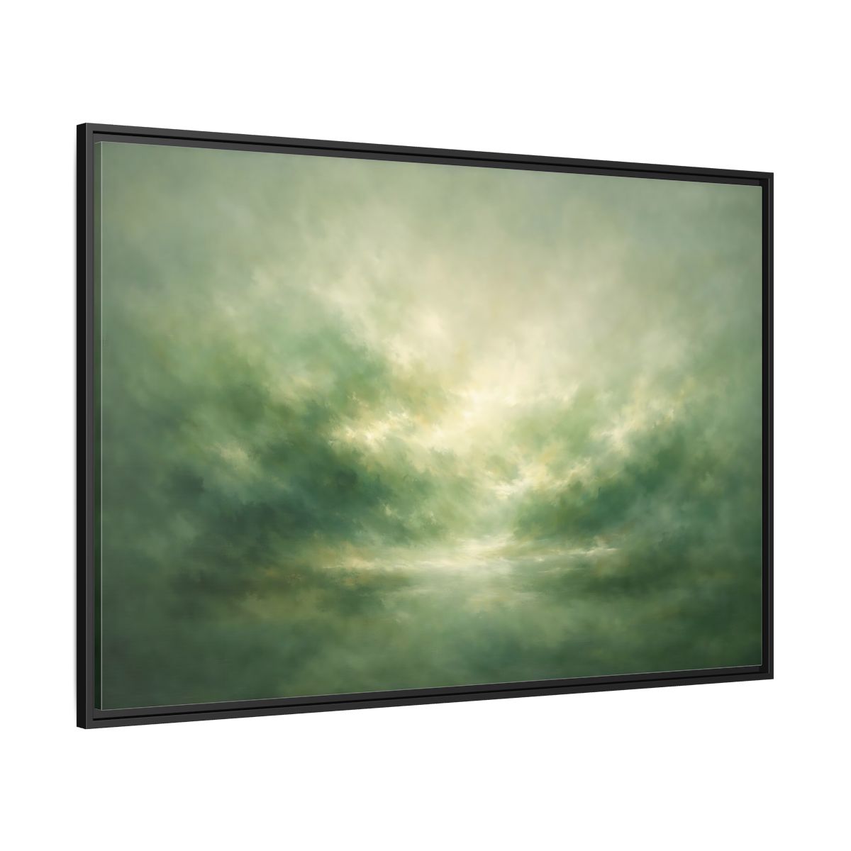 Side Mockup 12. Nature Misty Landscape Green And Gold shown as stretched canvas wall art