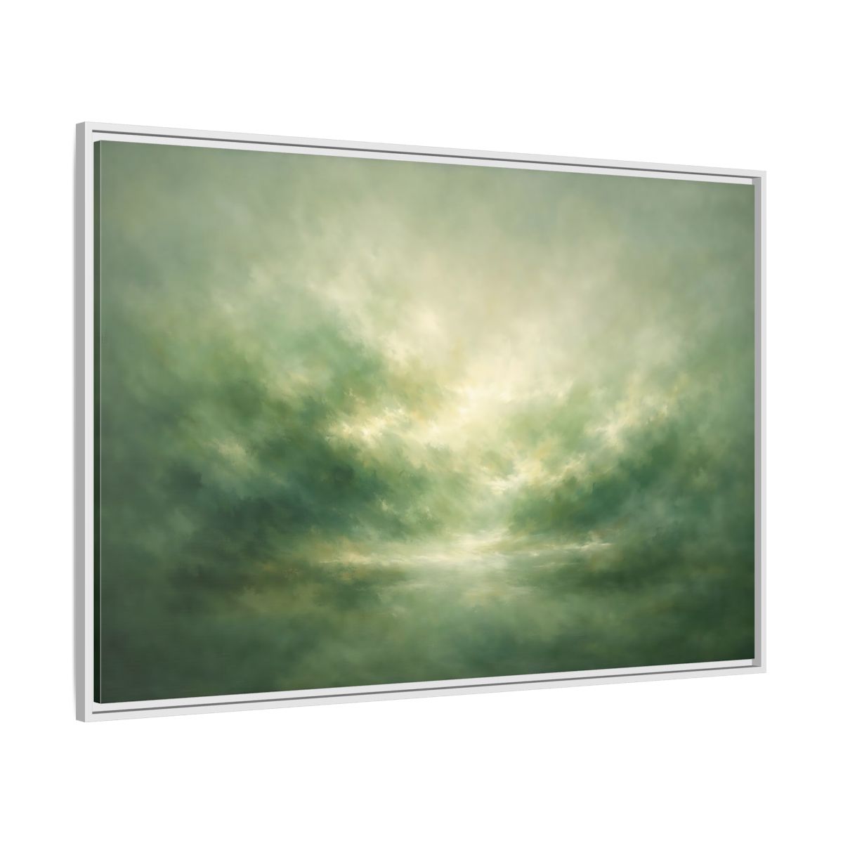 Side Mockup 7. Nature Misty Landscape Green And Gold shown as stretched canvas wall art