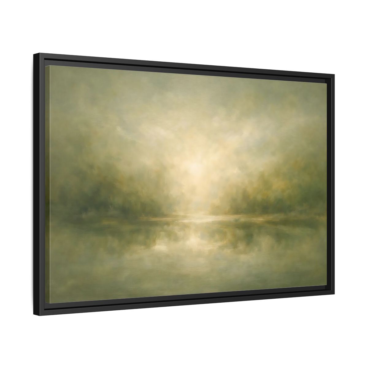 Side Mockup 14. Nature Misty Landscape Misty Green shown as stretched canvas wall art
