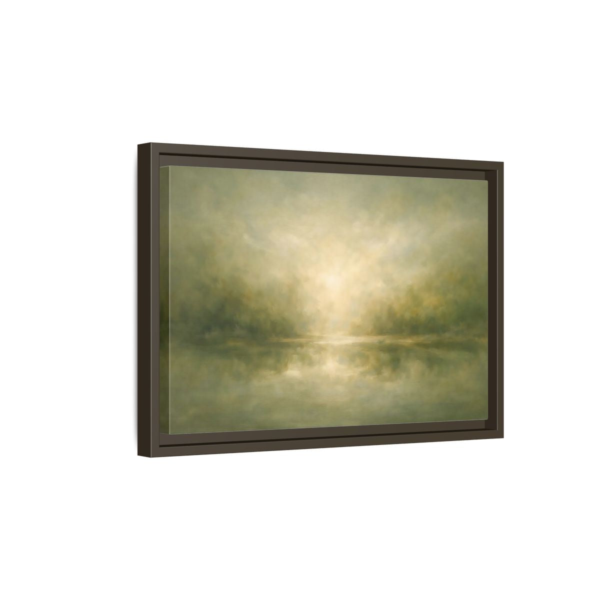 Side Mockup 5. Nature Misty Landscape Misty Green shown as stretched canvas wall art