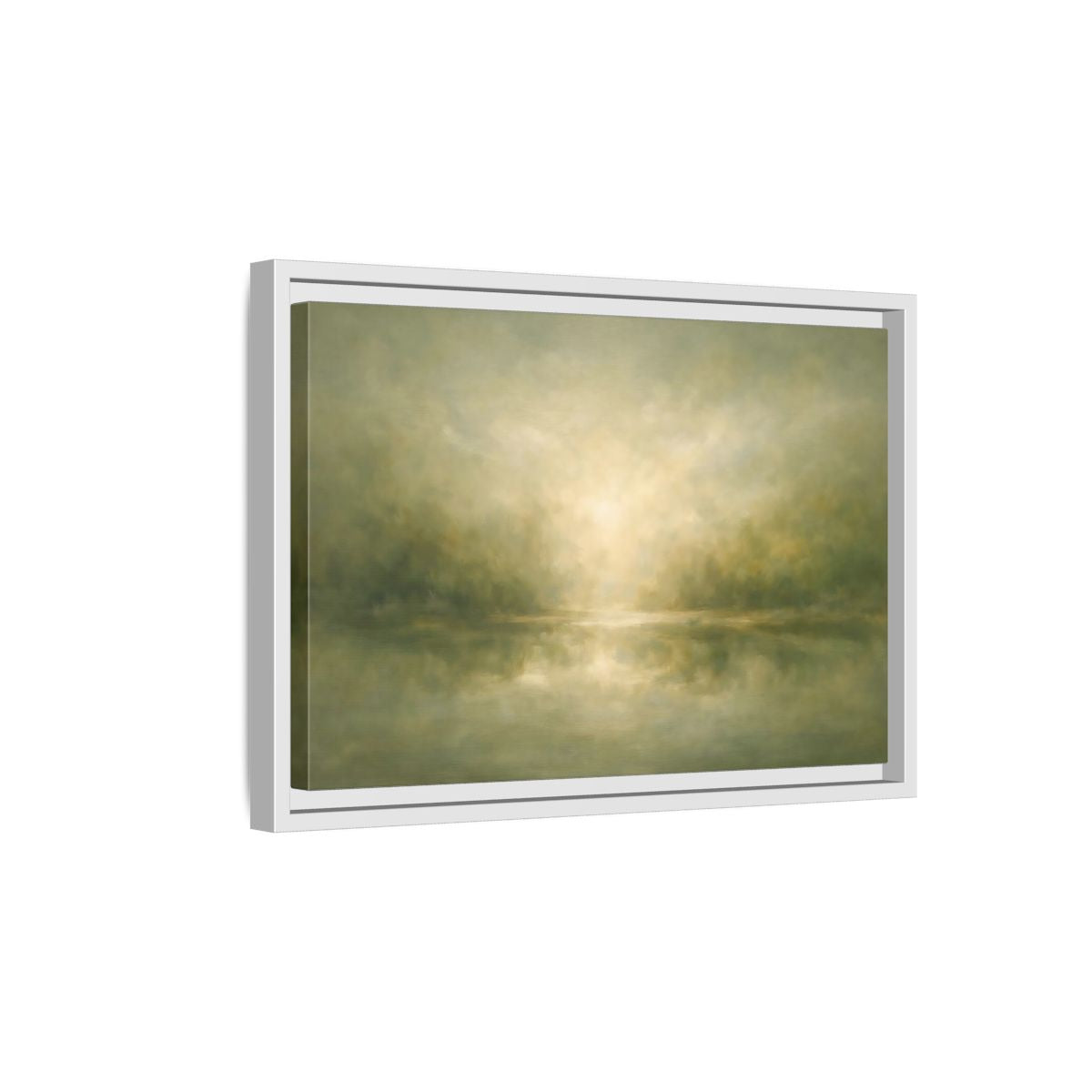 Side Mockup 4. Nature Misty Landscape Misty Green shown as stretched canvas wall art