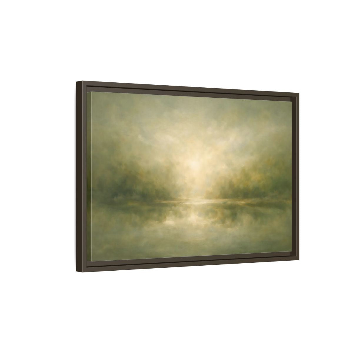 Side Mockup 2. Nature Misty Landscape Misty Green shown as stretched canvas wall art