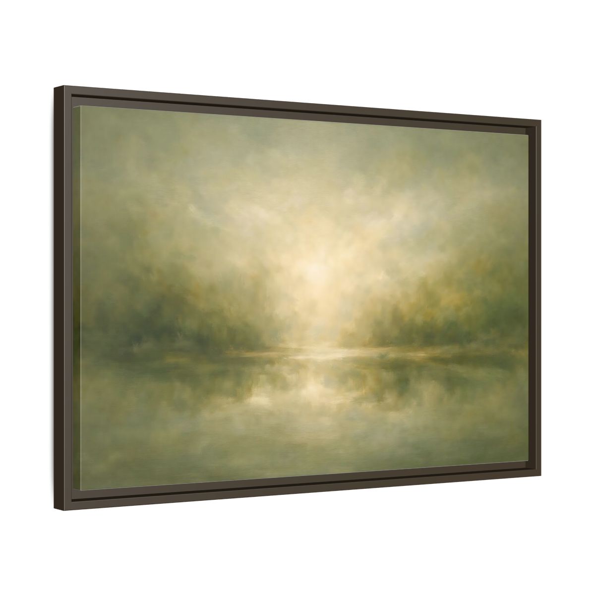Side Mockup 11. Nature Misty Landscape Misty Green shown as stretched canvas wall art
