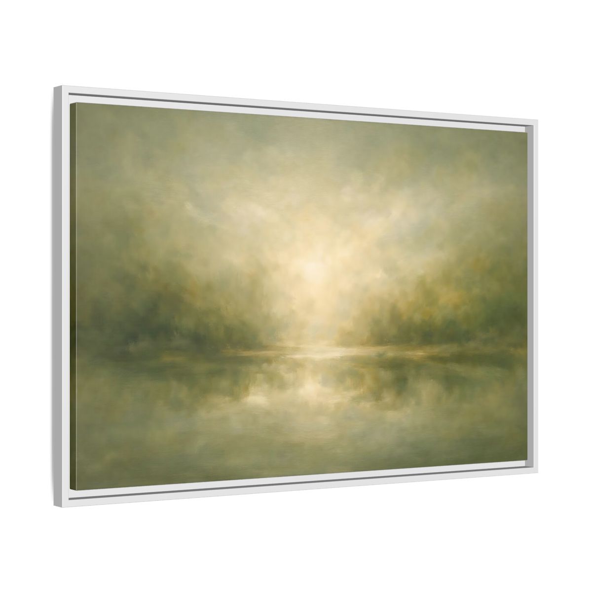 Side Mockup 8. Nature Misty Landscape Misty Green shown as stretched canvas wall art
