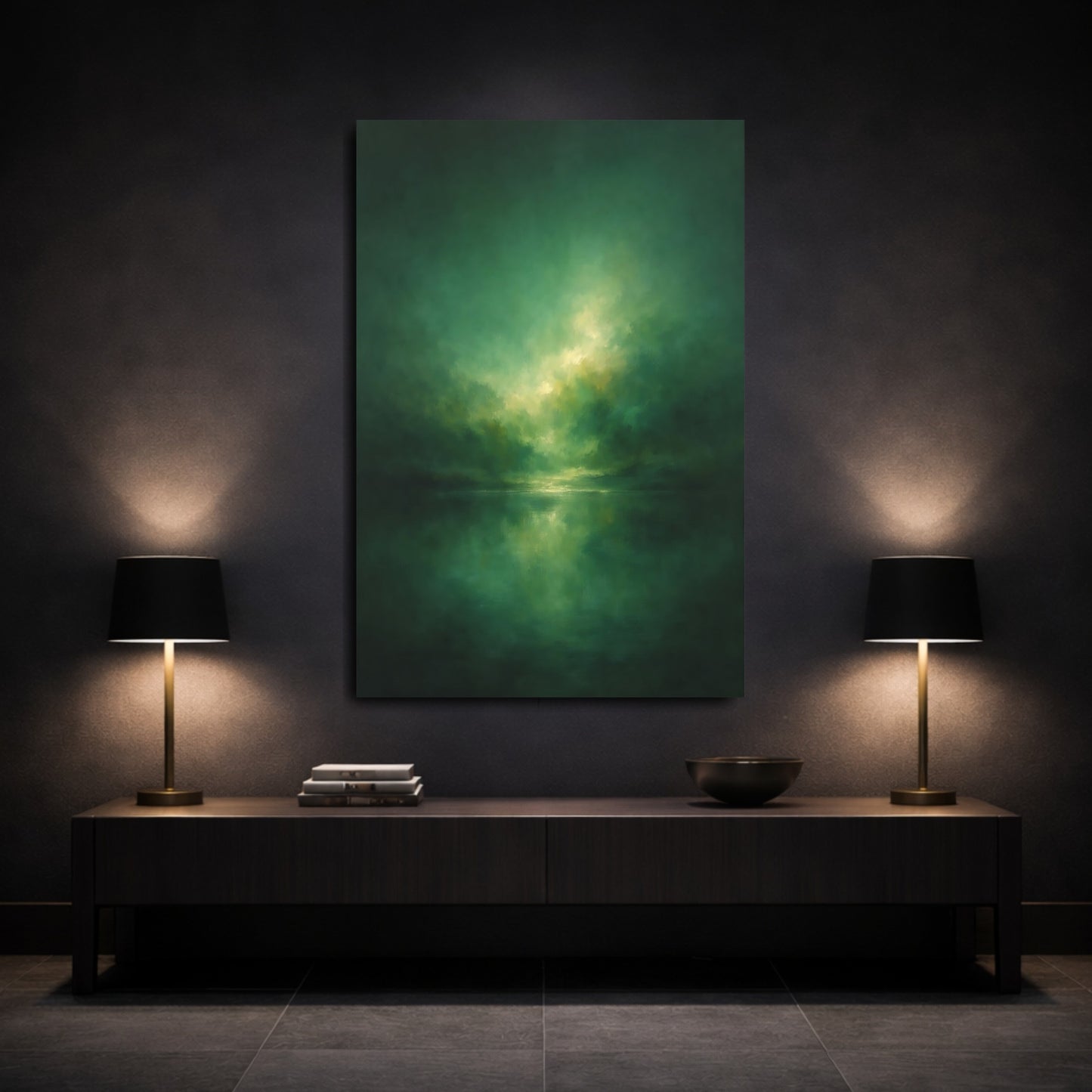 Mockup 2. Nature Misty Landscape Green Landscape shown as stretched canvas wall art
