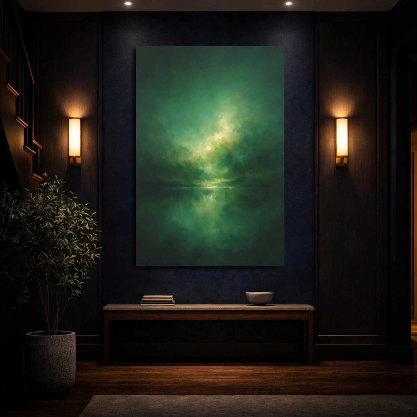 Mockup 3. Nature Misty Landscape Green Landscape shown as stretched canvas wall art