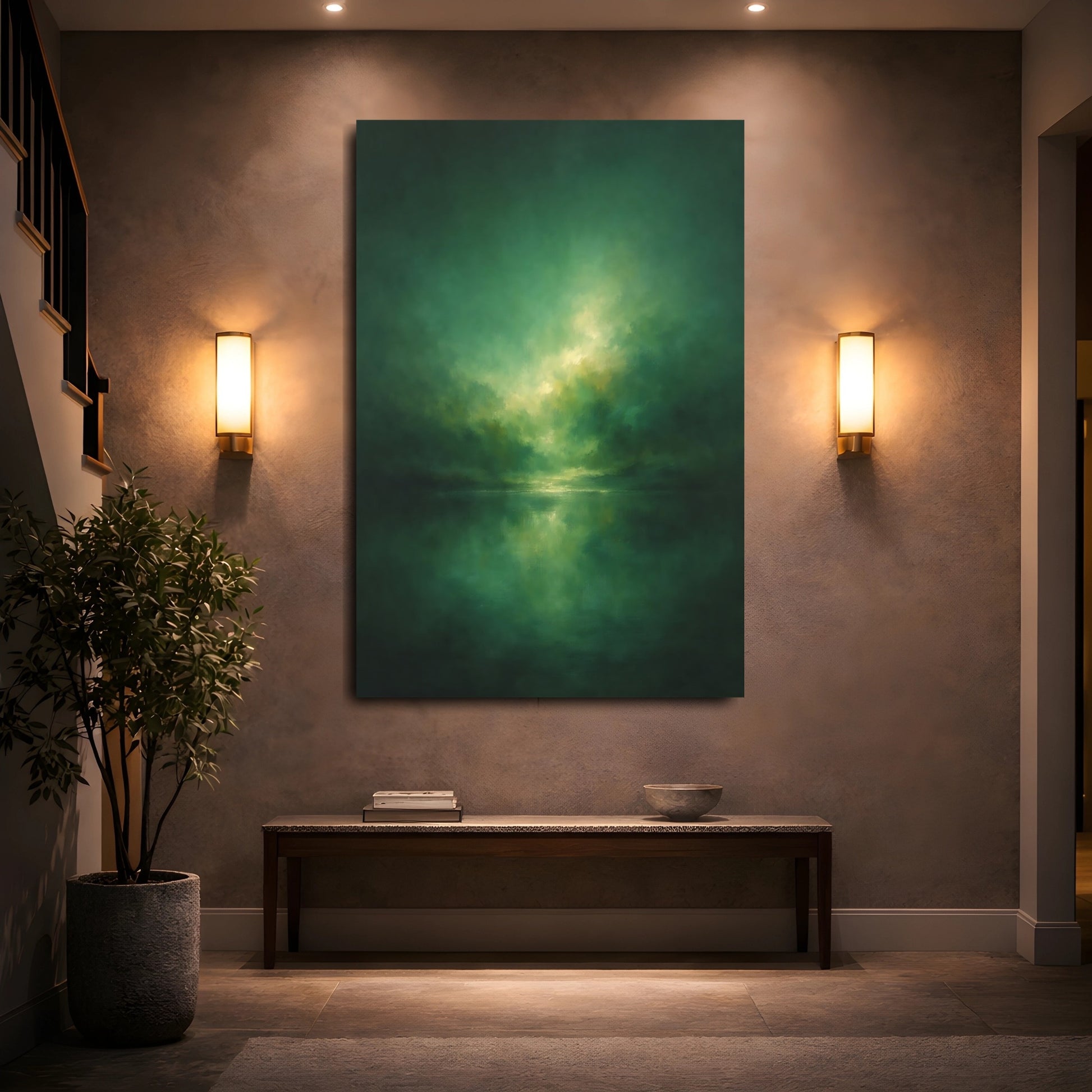Mockup 4. Nature Misty Landscape Green Landscape shown as stretched canvas wall art