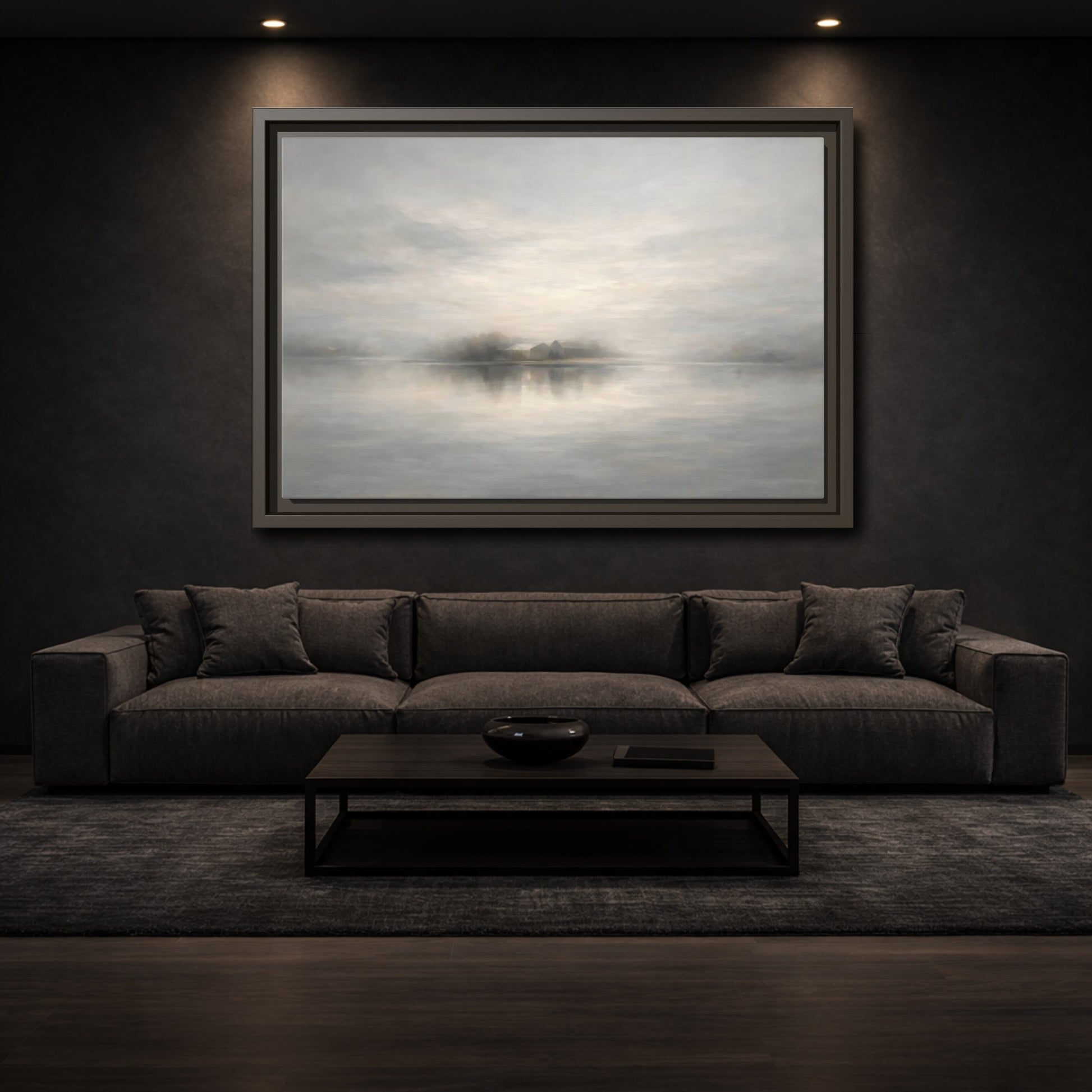 Mockup 2. Nature Misty Landscape Misty Gray Landscape shown as stretched canvas wall art