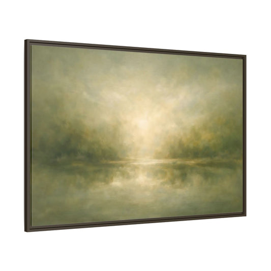 Main Mockup. Nature Misty Landscape Misty Green shown as stretched canvas wall art