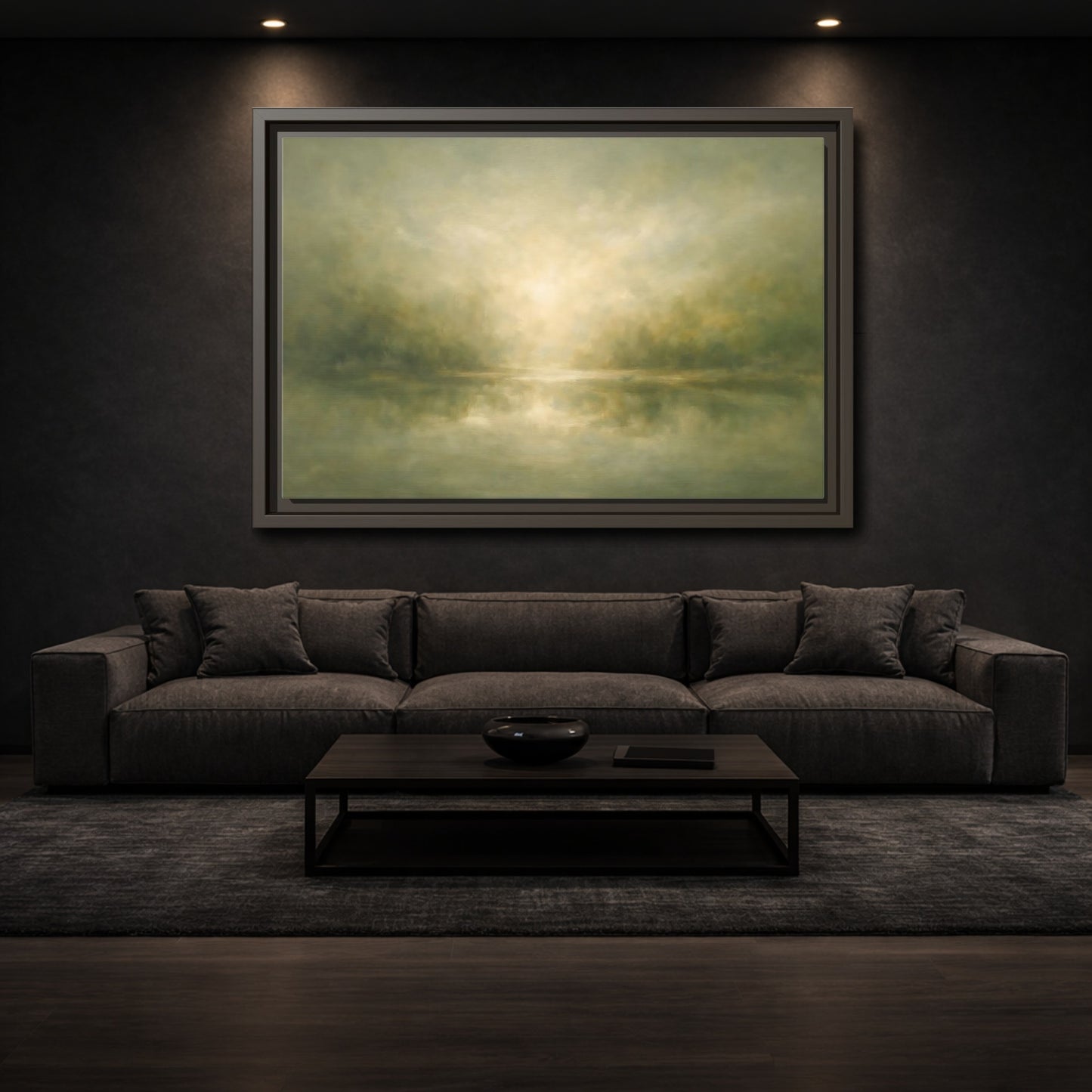 Mockup 2. Nature Misty Landscape Misty Green shown as stretched canvas wall art