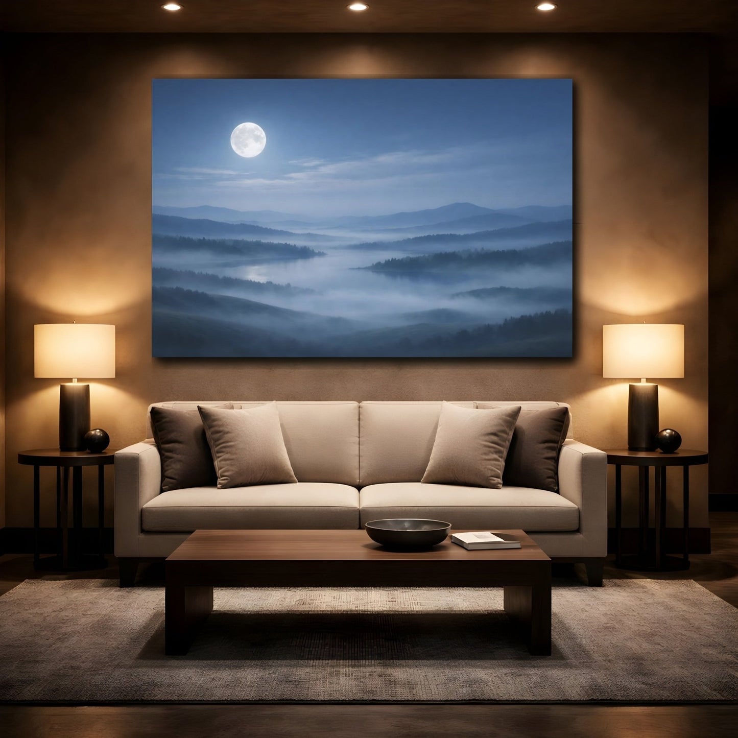 Nature Misty Landscape Moonlight - Canvas Wall Art Print - YesArtYes