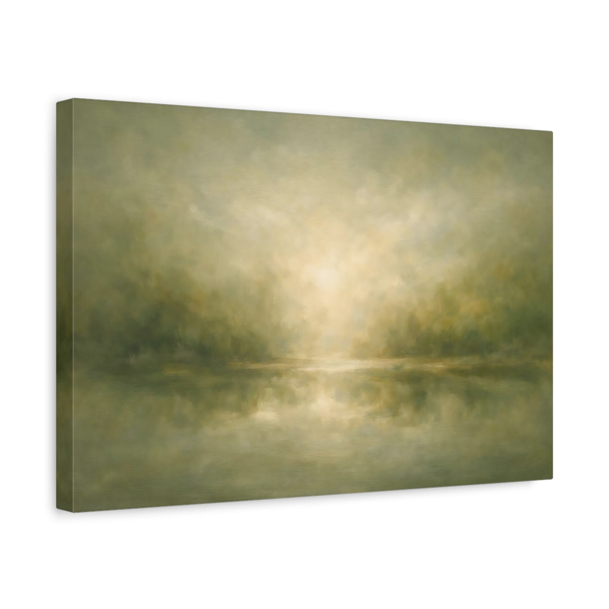 Side Mockup 4. Nature Misty Landscape Muted Green Landscape shown as stretched canvas wall art