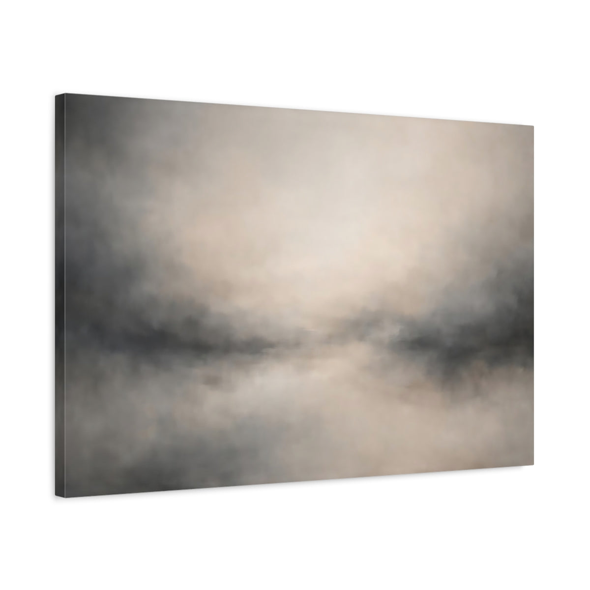 Side Mockup 2. Nature Misty Landscape Neutral Abstract shown as stretched canvas wall art