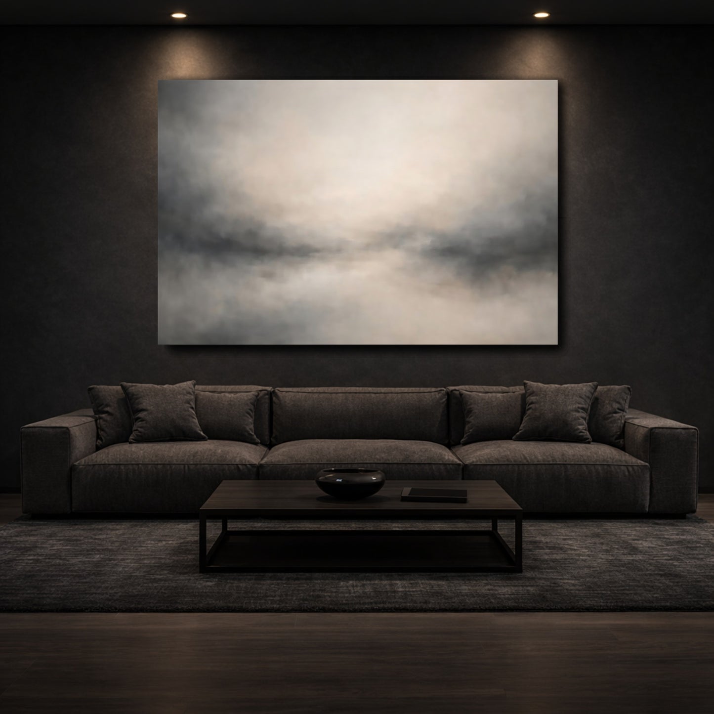Mockup 2. Nature Misty Landscape Neutral Abstract shown as stretched canvas wall art