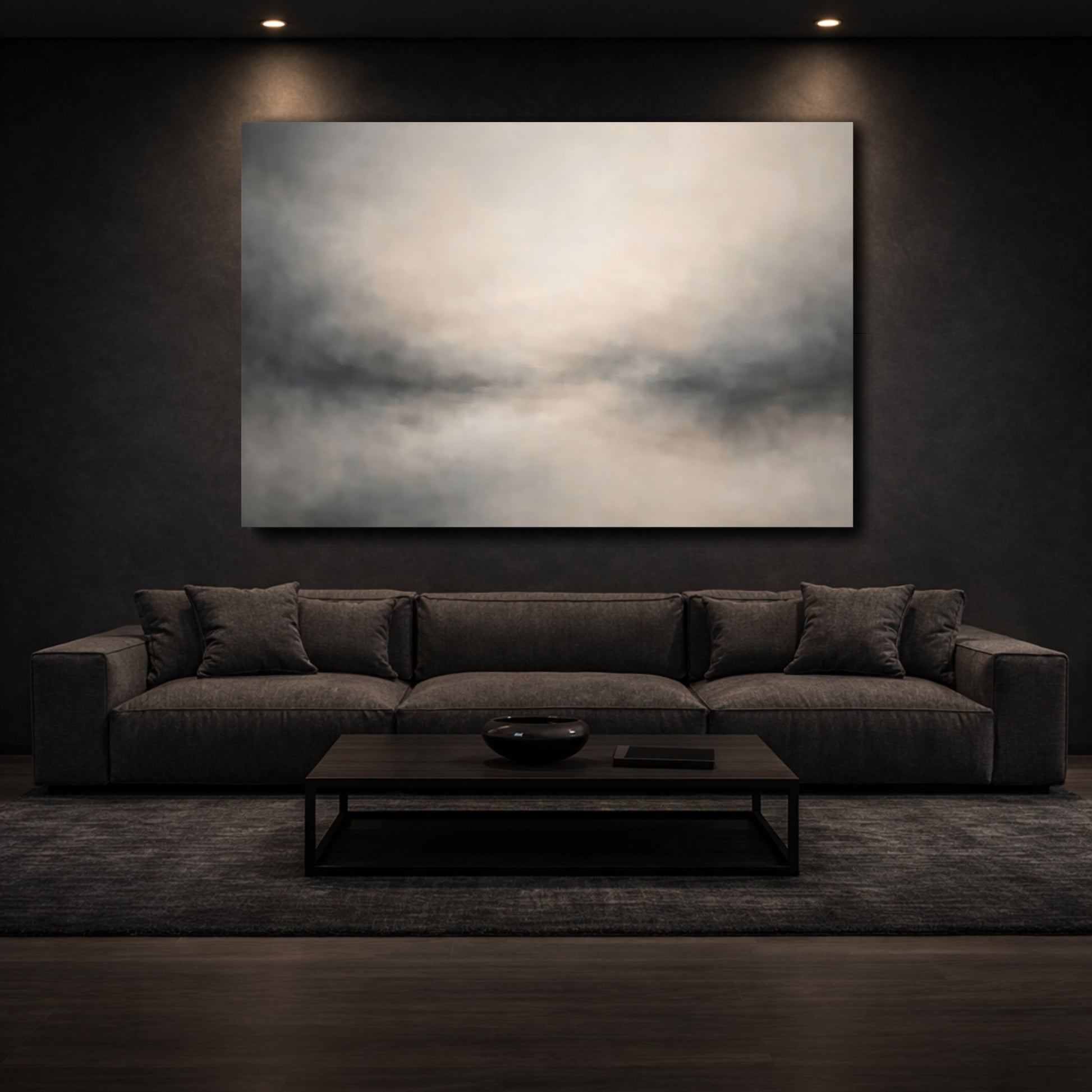 Mockup 2. Nature Misty Landscape Neutral Abstract shown as stretched canvas wall art