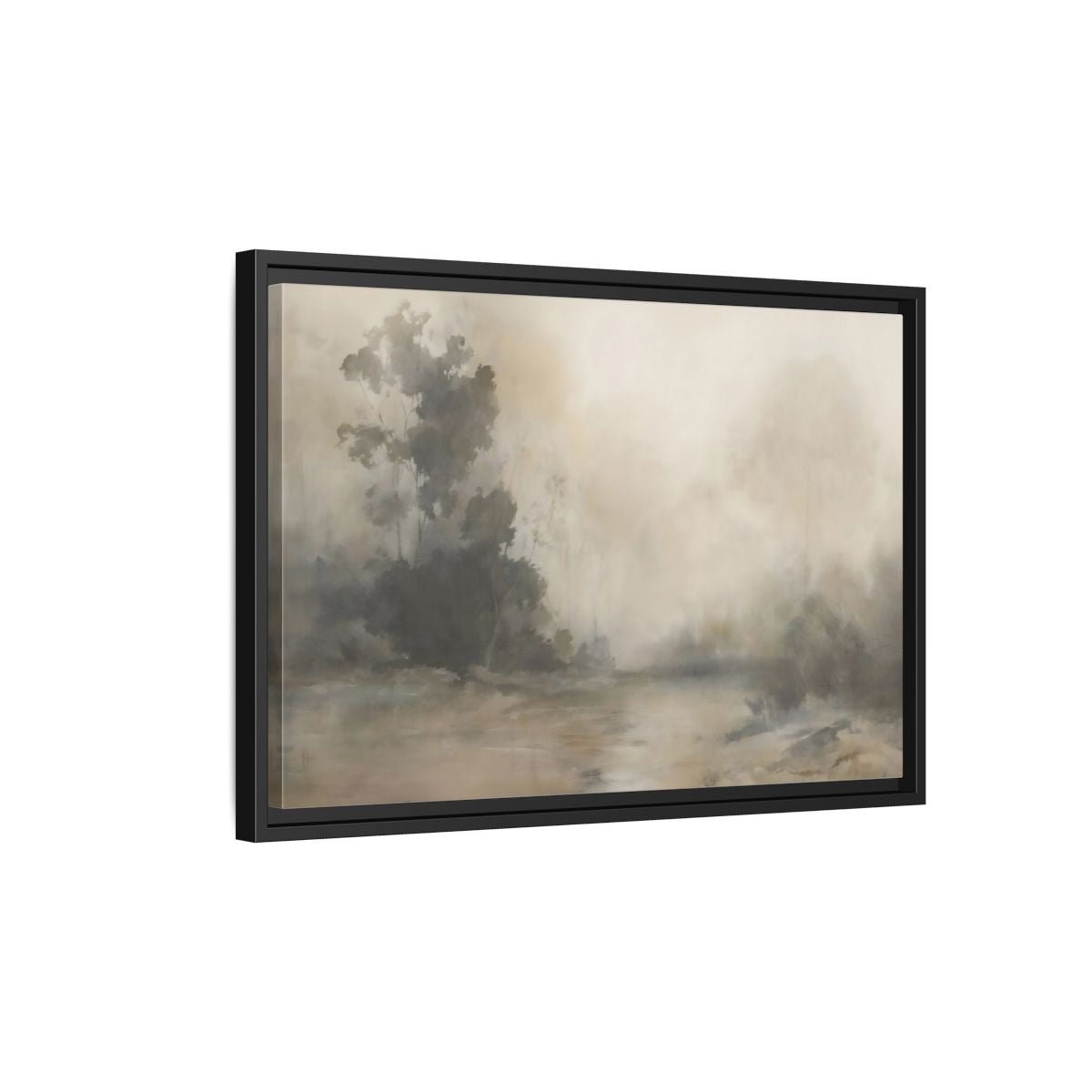 Nature Misty Landscape Neutral Haze Framed Canvas Print Wall Art – Abstract Living Room, Above Fireplace - YesArtYes